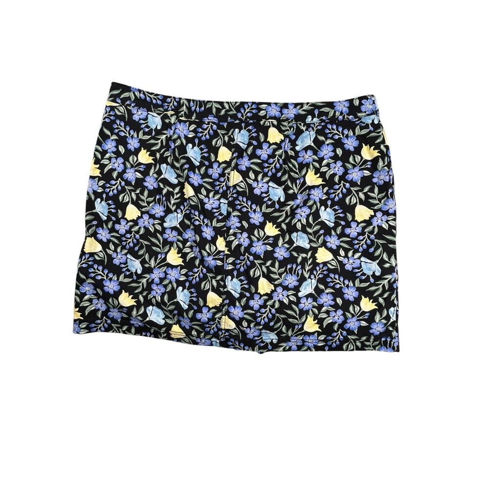 Karen Scott Floral Skort Women Size 16W Black Blue Yellow Pull On inner shorts